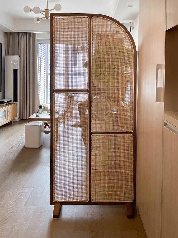 Shoji Screen Divider - Retro Solid Wood Rattan Subareas Screens