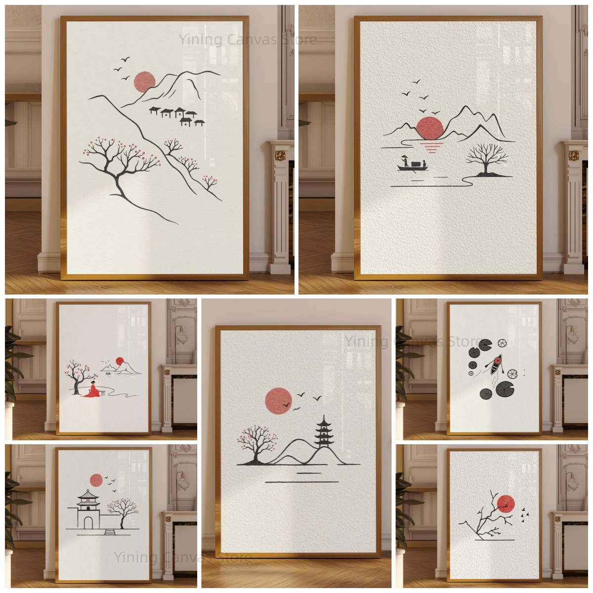 Japanese Zen Lifestyle - Minimalist Japanese Ink Poster, Red Sun