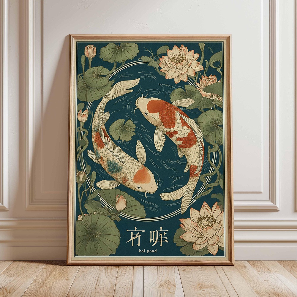 Japanese Koi Fish Poster Gold  - đánh giá và giá Japanese Zen Lifestyle