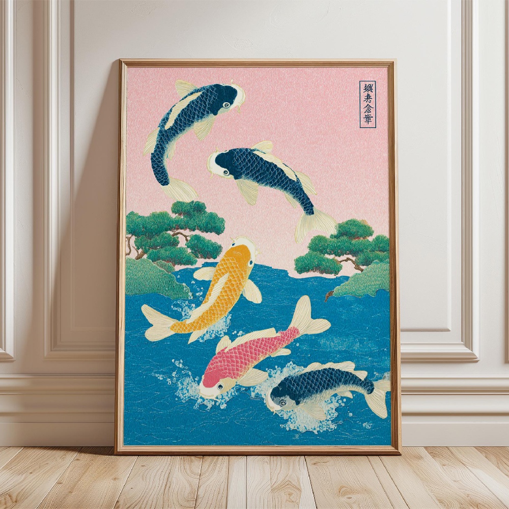 Japanese Koi Fish Poster Gold  - đánh giá và giá Japanese Zen Lifestyle