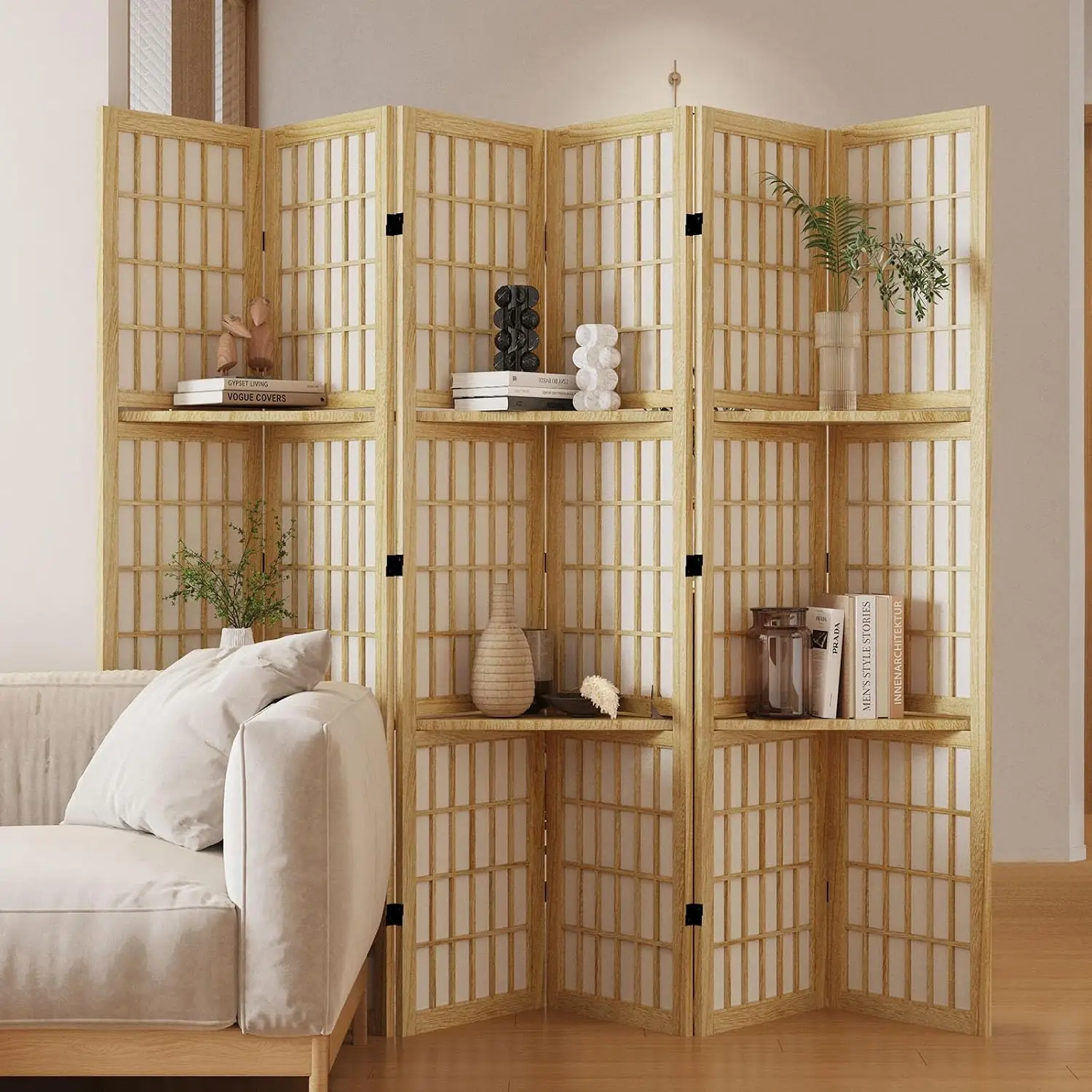 Room Divider with Shelves, 66. - đánh giá và giá Shoji Screen Divider